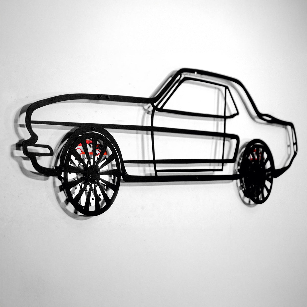 WONDERWALL 'L’Atelier Fun Collection' 1964 Ford Mustang Wall Art – Classic Steel Silhouette with Spinning Wheels-KAFMEKA025