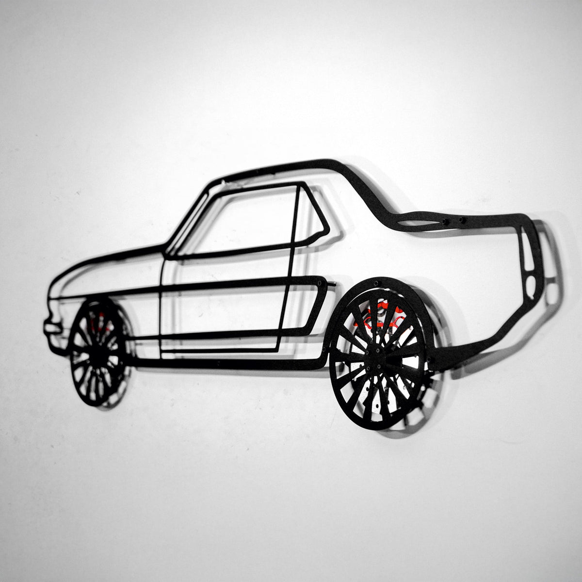 WONDERWALL 'L’Atelier Fun Collection' 1964 Ford Mustang Wall Art – Classic Steel Silhouette with Spinning Wheels-KAFMEKA025