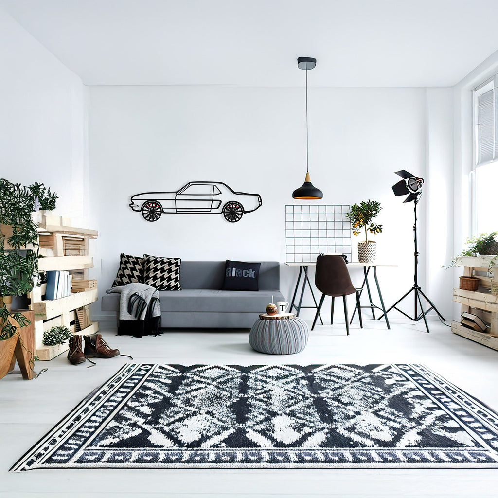WONDERWALL 'L’Atelier Fun Collection' 1964 Ford Mustang Wall Art – Classic Steel Silhouette with Spinning Wheels-KAFMEKA025