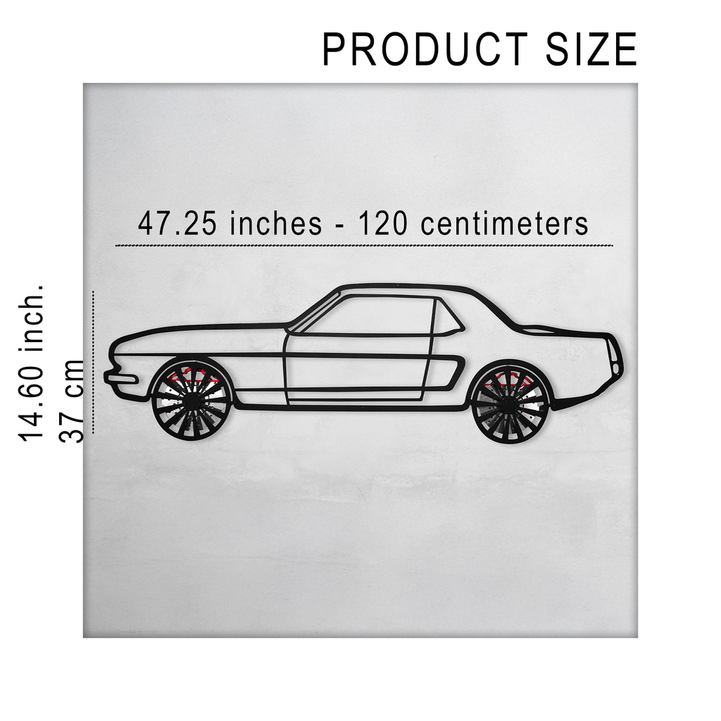 WONDERWALL 'L’Atelier Fun Collection' 1964 Ford Mustang Wall Art – Classic Steel Silhouette with Spinning Wheels-KAFMEKA025