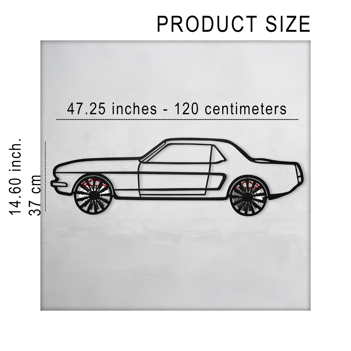 WONDERWALL 'L’Atelier Fun Collection' 1964 Ford Mustang Wall Art – Classic Steel Silhouette with Spinning Wheels-KAFMEKA025