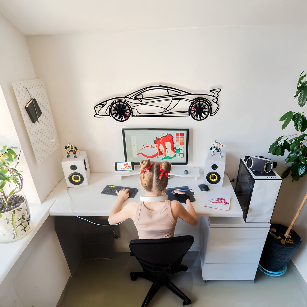 WONDERWALL 'L’Atelier Fun Collection' McLaren Wall Art – Exotic Supercar Steel Silhouette with Spinning Wheels-KAFMEKA031