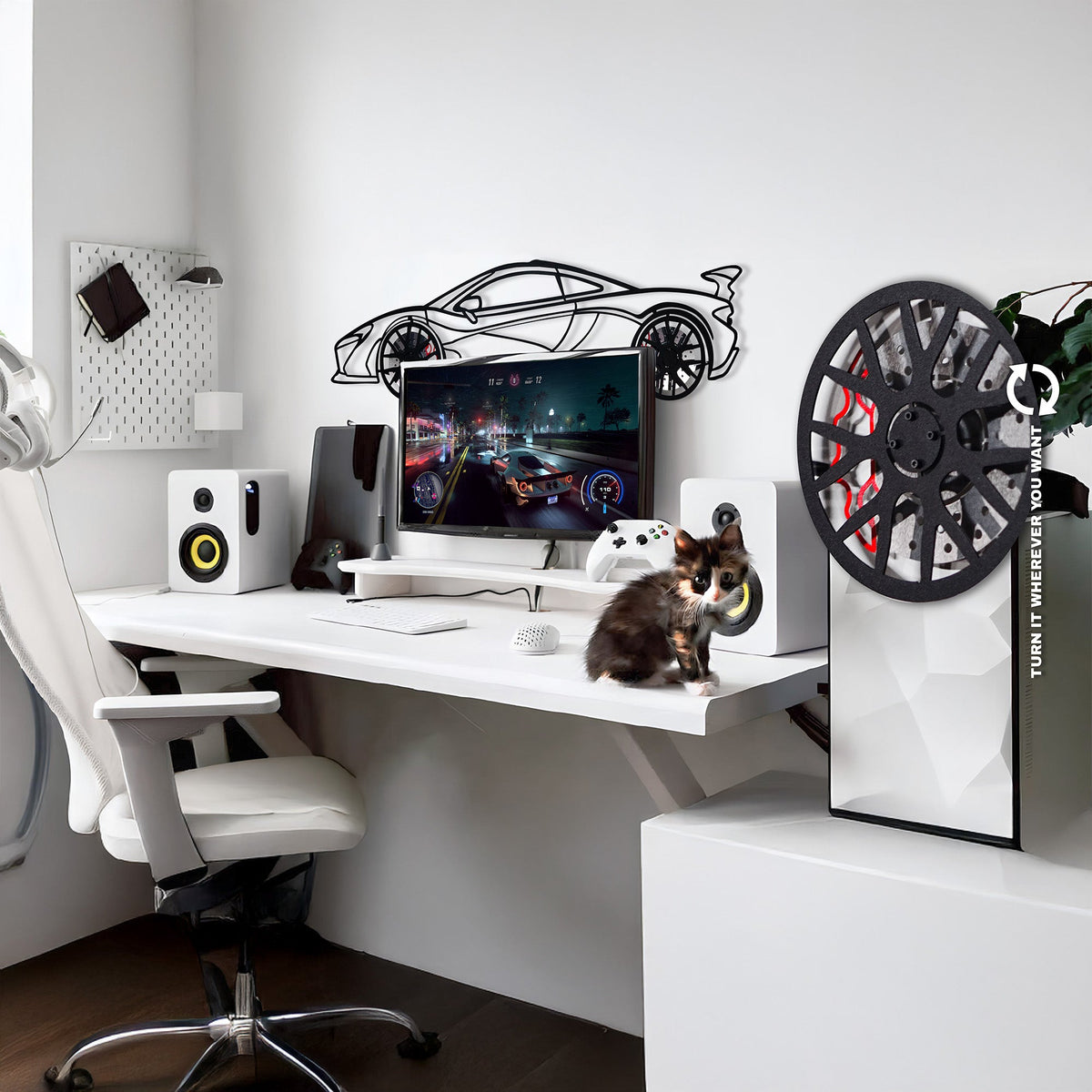 WONDERWALL 'L’Atelier Fun Collection' McLaren Wall Art – Exotic Supercar Steel Silhouette with Spinning Wheels-KAFMEKA031