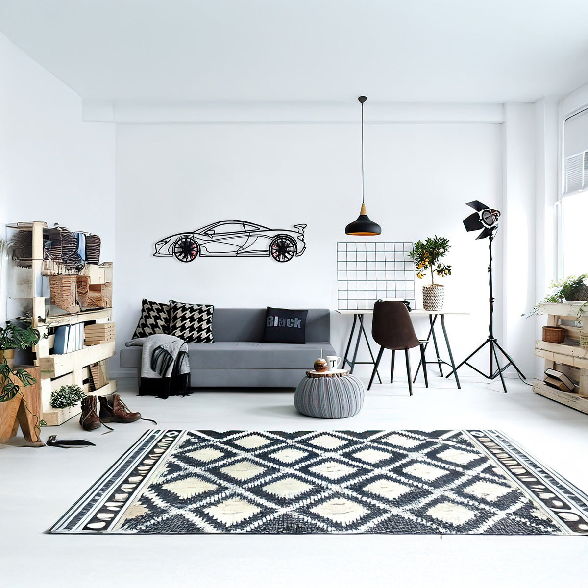 WONDERWALL 'L’Atelier Fun Collection' McLaren Wall Art – Exotic Supercar Steel Silhouette with Spinning Wheels-KAFMEKA031