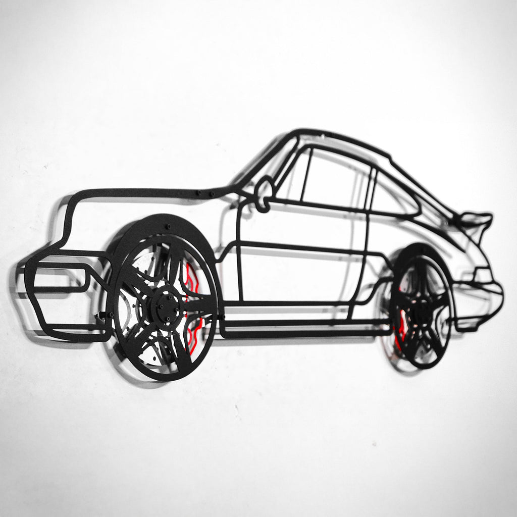 WONDERWALL 'L’Atelier Fun Collection' Classic Porsche 911 Wall Art – Retro Steel Silhouette with Spinning Wheels-KAFMEKA038