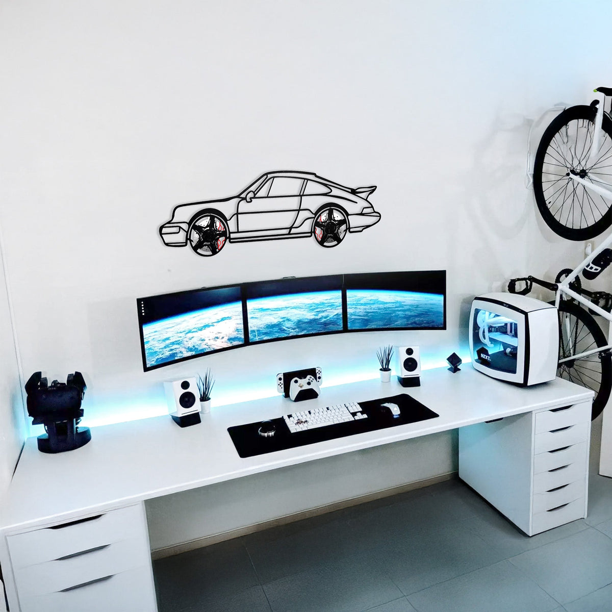WONDERWALL 'L’Atelier Fun Collection' Classic Porsche 911 Wall Art – Retro Steel Silhouette with Spinning Wheels-KAFMEKA038