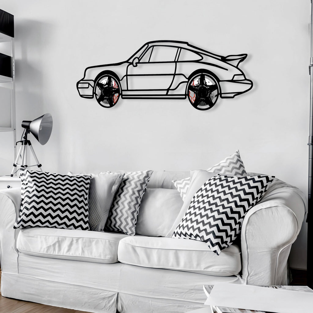 WONDERWALL 'L’Atelier Fun Collection' Classic Porsche 911 Wall Art – Retro Steel Silhouette with Spinning Wheels-KAFMEKA038