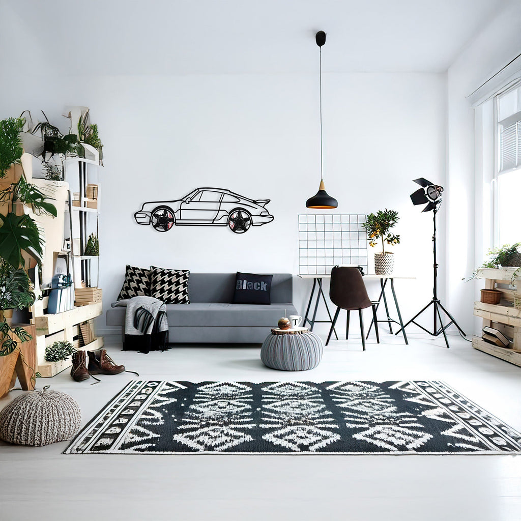 WONDERWALL 'L’Atelier Fun Collection' Classic Porsche 911 Wall Art – Retro Steel Silhouette with Spinning Wheels-KAFMEKA038