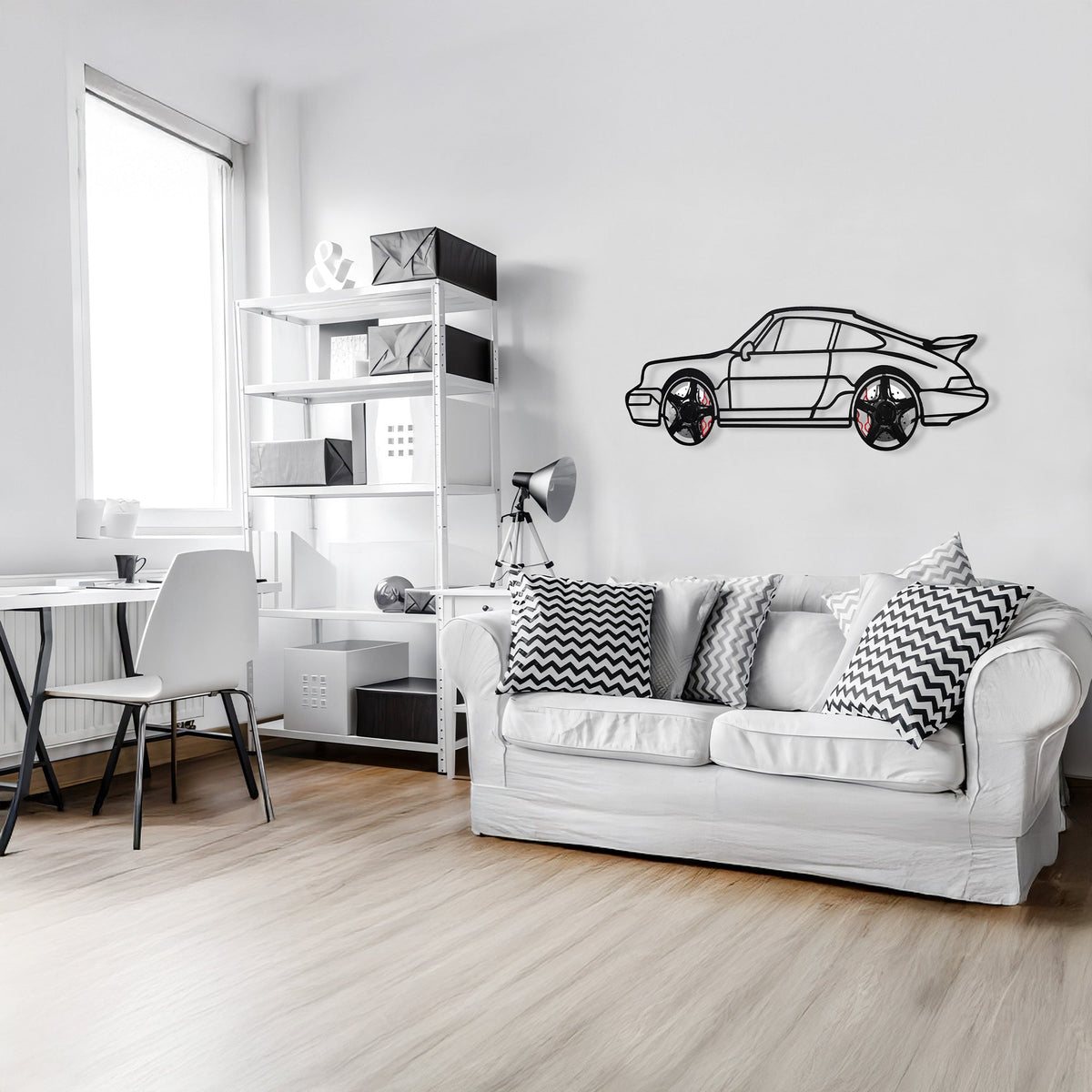 WONDERWALL 'L’Atelier Fun Collection' Classic Porsche 911 Wall Art – Retro Steel Silhouette with Spinning Wheels-KAFMEKA038