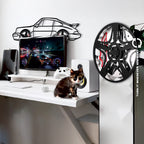 WONDERWALL 'L’Atelier Fun Collection' Classic Porsche 911 Wall Art – Retro Steel Silhouette with Spinning Wheels-KAFMEKA038