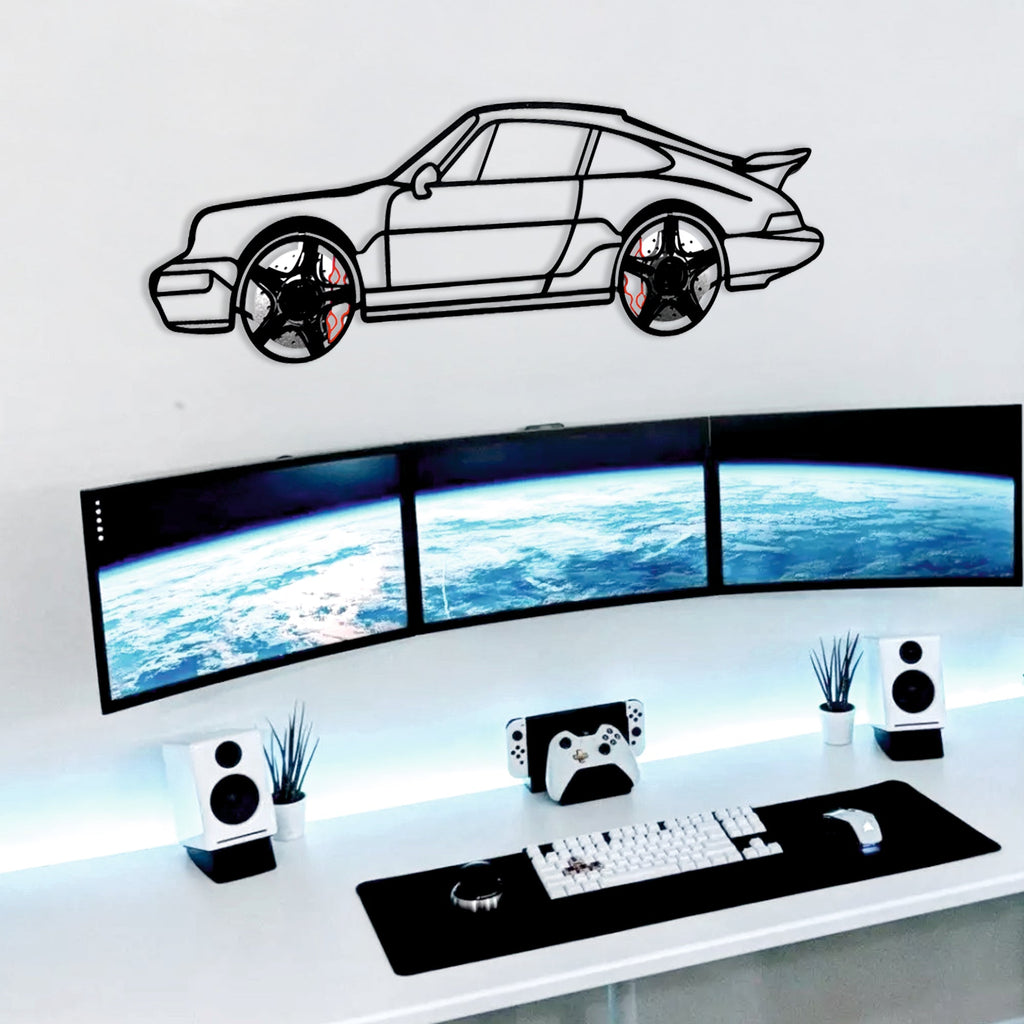 WONDERWALL 'L’Atelier Fun Collection' Classic Porsche 911 Wall Art – Retro Steel Silhouette with Spinning Wheels-KAFMEKA038