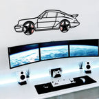 WONDERWALL 'L’Atelier Fun Collection' Classic Porsche 911 Wall Art – Retro Steel Silhouette with Spinning Wheels-KAFMEKA038
