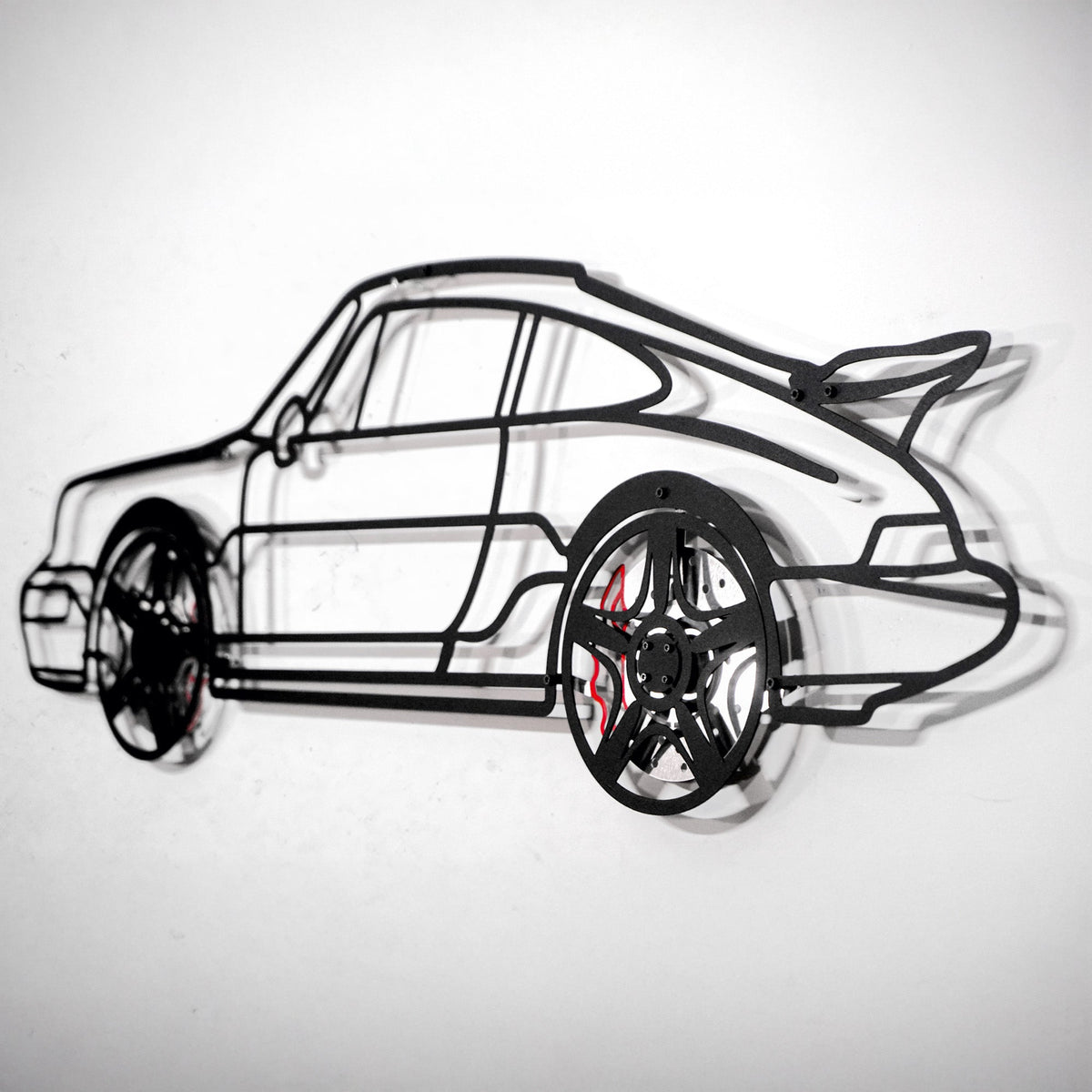 WONDERWALL 'L’Atelier Fun Collection' Classic Porsche 911 Wall Art – Retro Steel Silhouette with Spinning Wheels-KAFMEKA038