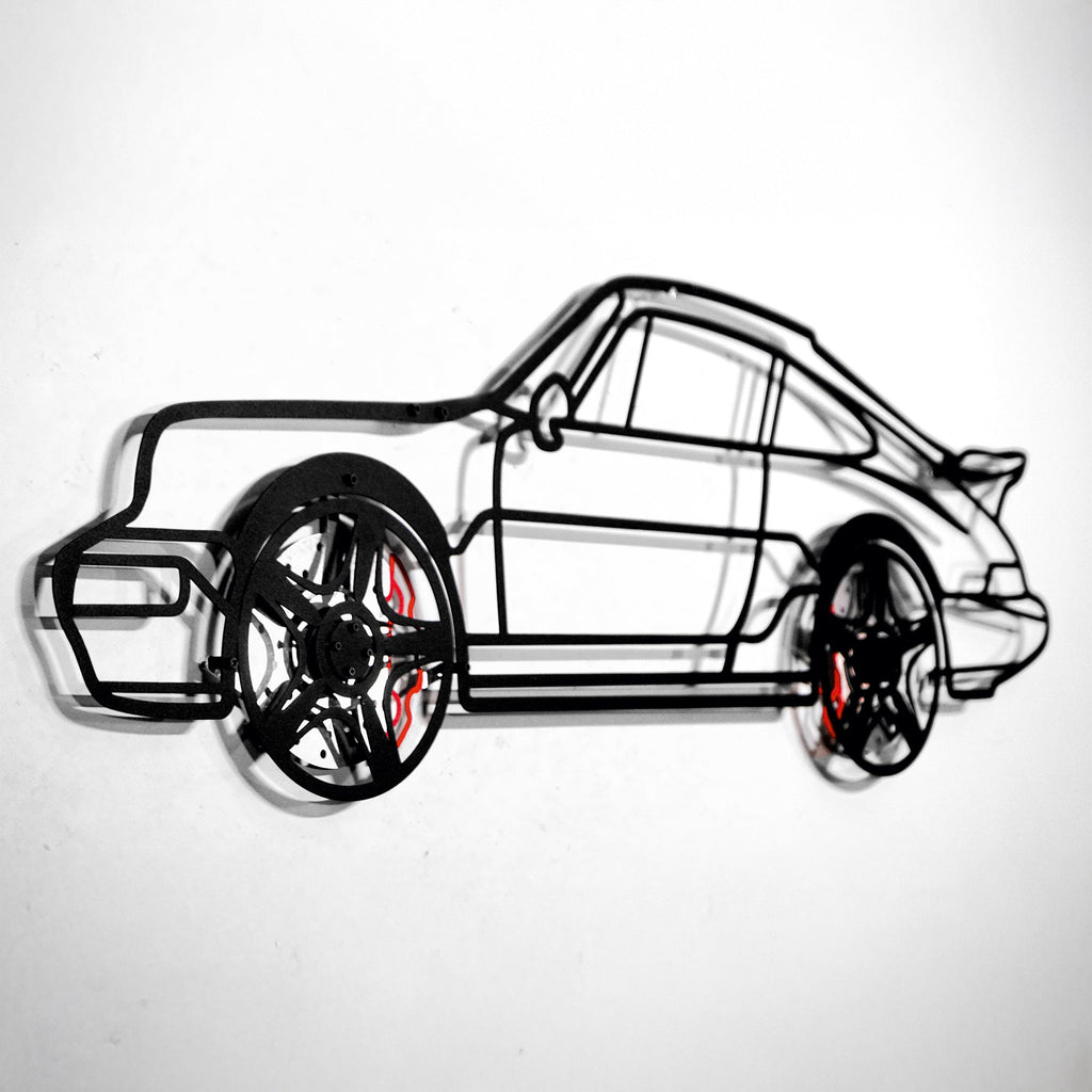 WONDERWALL 'L’Atelier Fun Collection' Classic Porsche 911 Wall Art – Retro Steel Silhouette with Spinning Wheels-KAFMEKA038