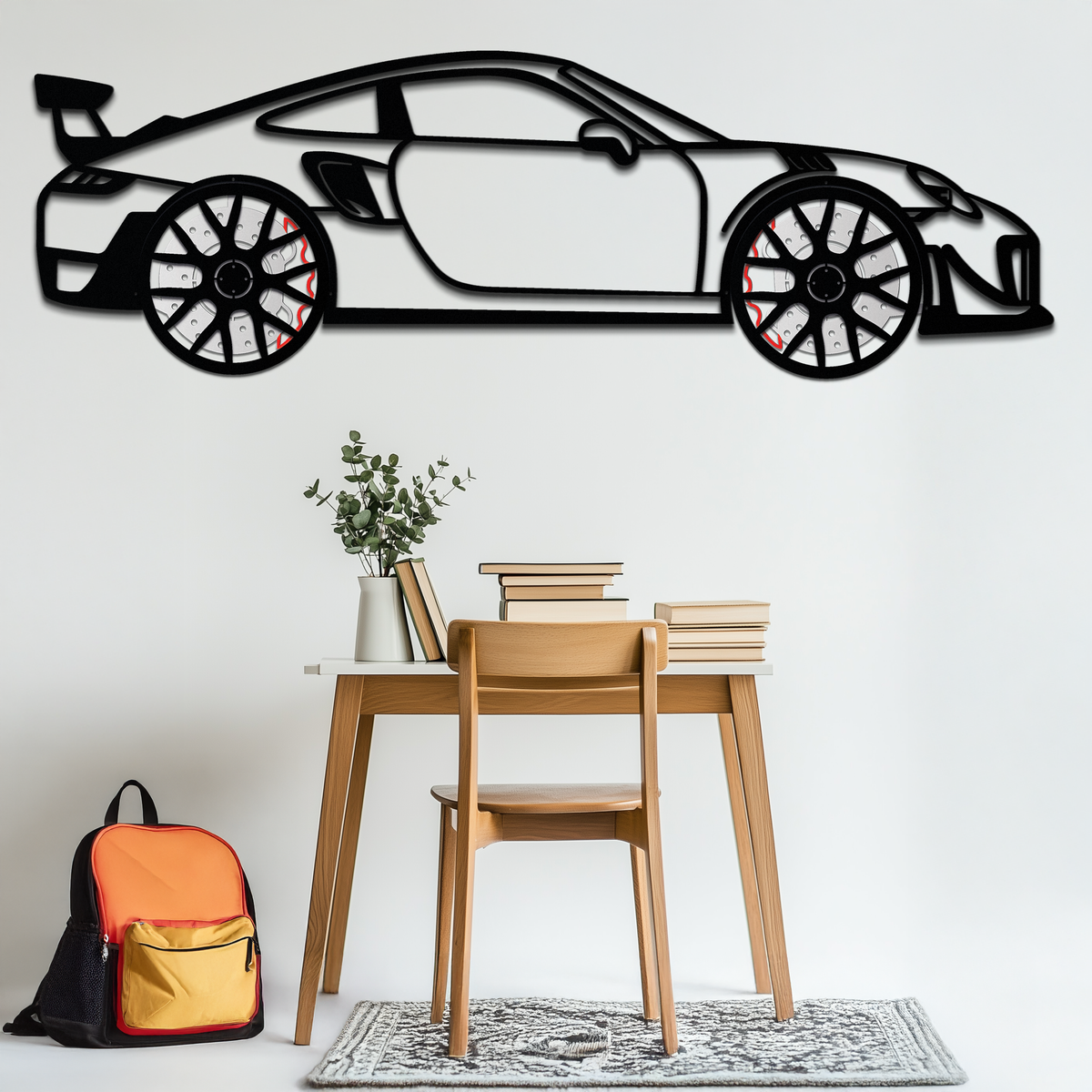 WONDERWALL 'L’Atelier Fun Collection' Porsche 911 GT2 Metal Wall Art – Rotating Wheel Motorsport Silhouette | Premium Gift for Car Enthusiasts ,KAFMEKA050