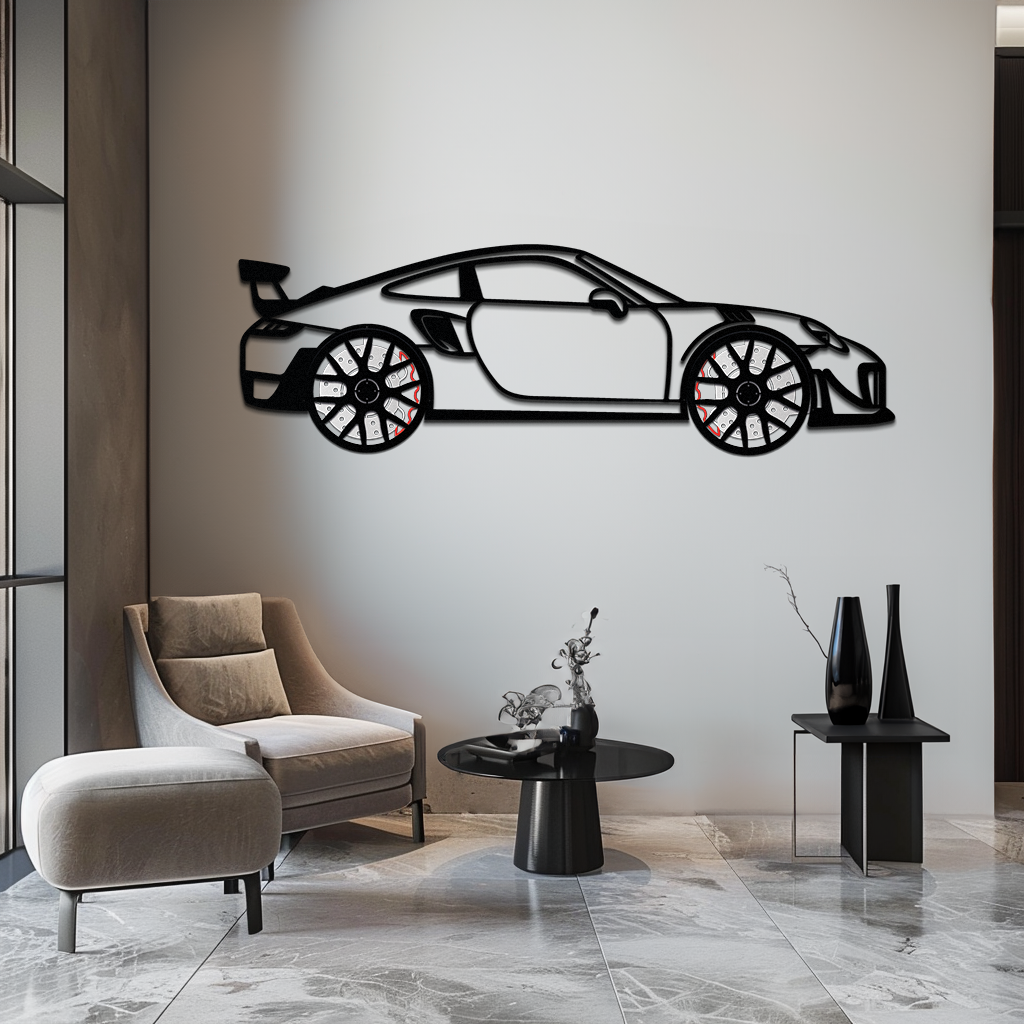WONDERWALL 'L’Atelier Fun Collection' Porsche 911 GT2 Metal Wall Art – Rotating Wheel Motorsport Silhouette | Premium Gift for Car Enthusiasts ,KAFMEKA050