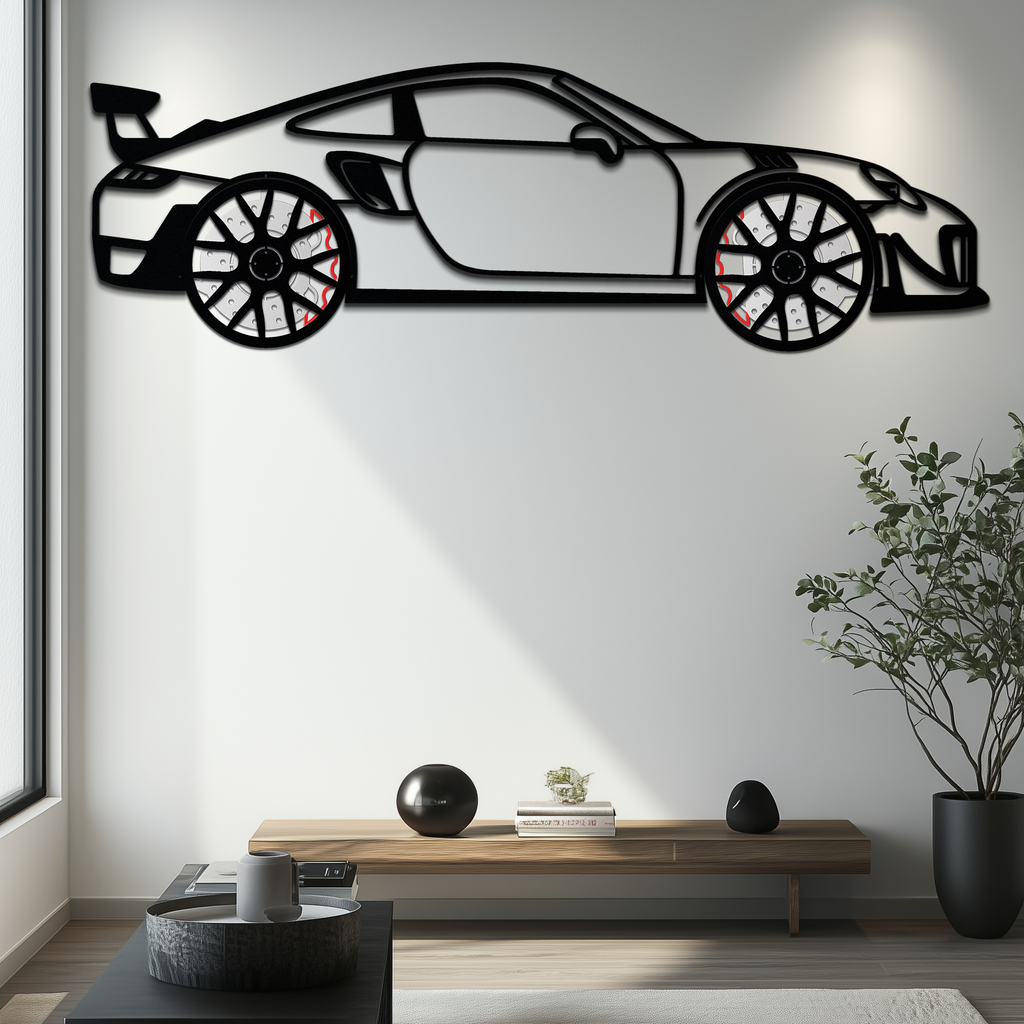 WONDERWALL 'L’Atelier Fun Collection' Porsche 911 GT2 Metal Wall Art – Rotating Wheel Motorsport Silhouette | Premium Gift for Car Enthusiasts ,KAFMEKA050