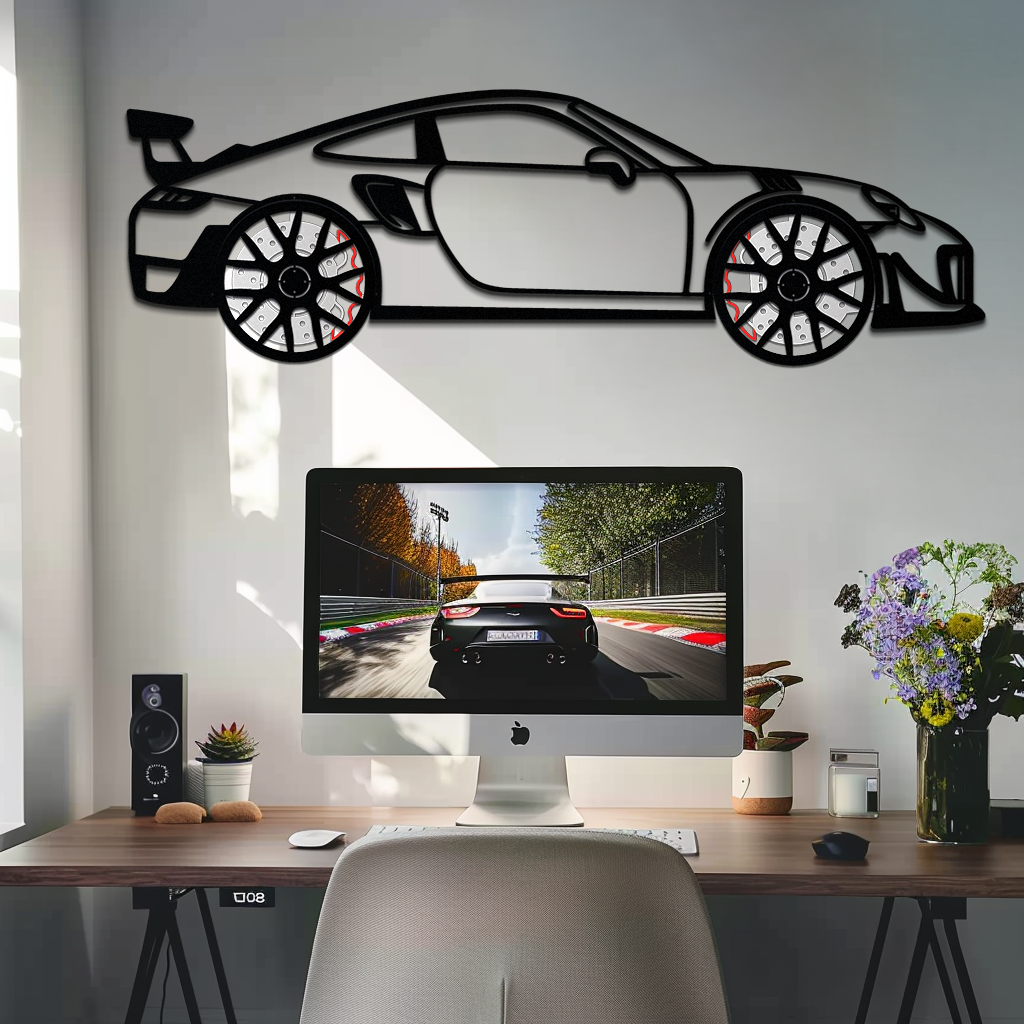 WONDERWALL 'L’Atelier Fun Collection' Porsche 911 GT2 Metal Wall Art – Rotating Wheel Motorsport Silhouette | Premium Gift for Car Enthusiasts ,KAFMEKA050