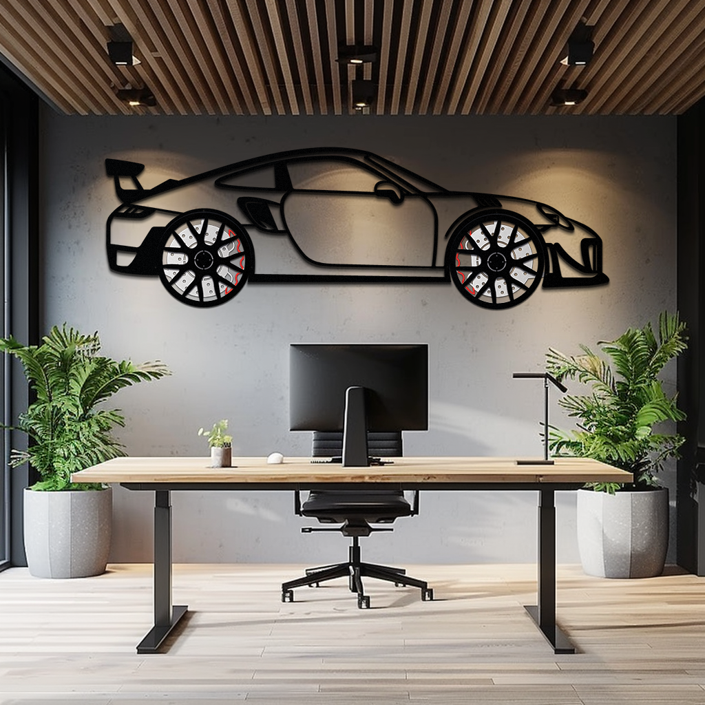 WONDERWALL 'L’Atelier Fun Collection' Porsche 911 GT2 Metal Wall Art – Rotating Wheel Motorsport Silhouette | Premium Gift for Car Enthusiasts ,KAFMEKA050