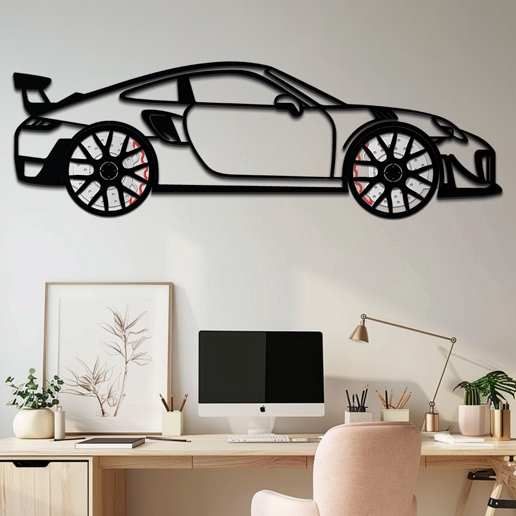 WONDERWALL 'L’Atelier Fun Collection' Porsche 911 GT2 Metal Wall Art – Rotating Wheel Motorsport Silhouette | Premium Gift for Car Enthusiasts ,KAFMEKA050