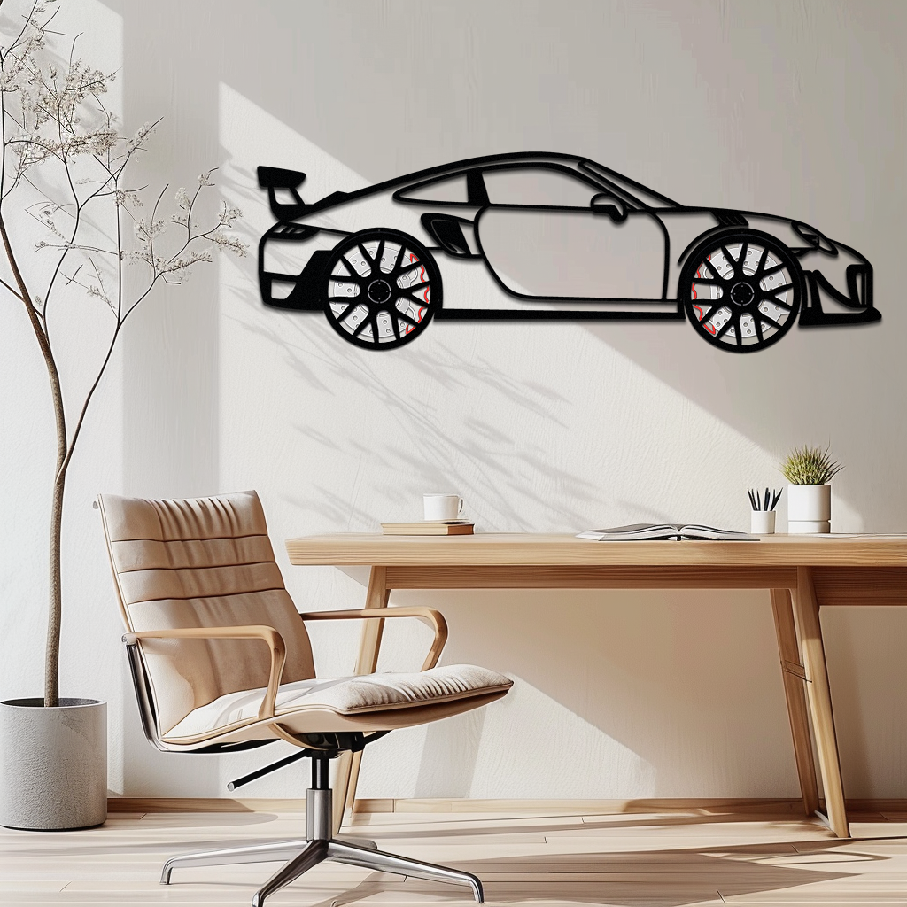 WONDERWALL 'L’Atelier Fun Collection' Porsche 911 GT2 Metal Wall Art – Rotating Wheel Motorsport Silhouette | Premium Gift for Car Enthusiasts ,KAFMEKA050