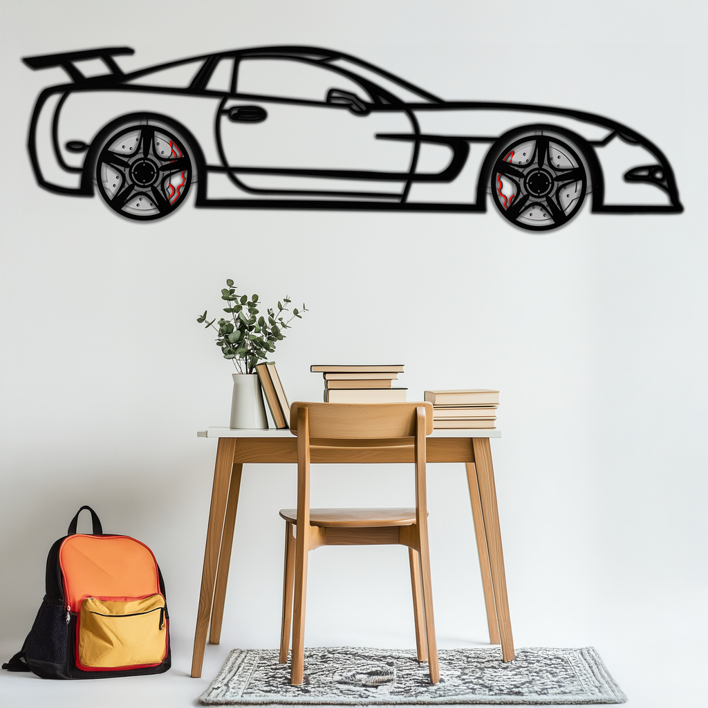 WONDERWALL 'L’Atelier Fun Collection' Chevrolet Corvette C5 Metal Wall Art – Rotating Wheels Sports Car Silhouette Wall Decor Gift-KAFMEKA092
