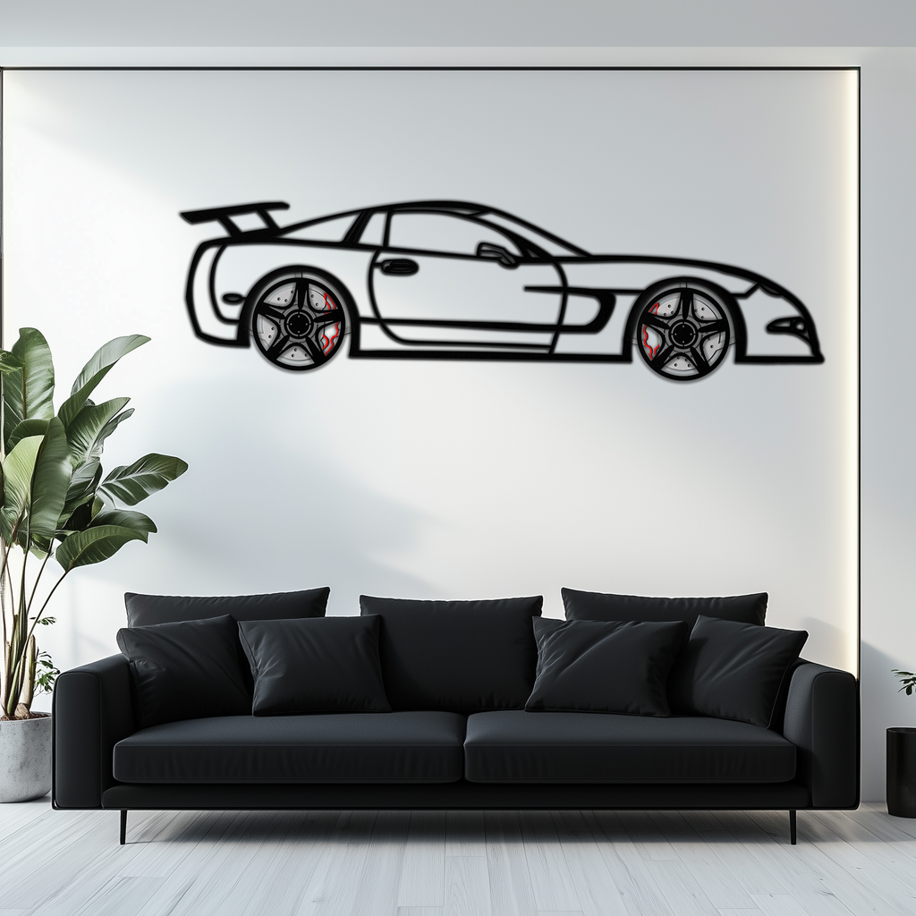 WONDERWALL 'L’Atelier Fun Collection' Chevrolet Corvette C5 Metal Wall Art – Rotating Wheels Sports Car Silhouette Wall Decor Gift-KAFMEKA092