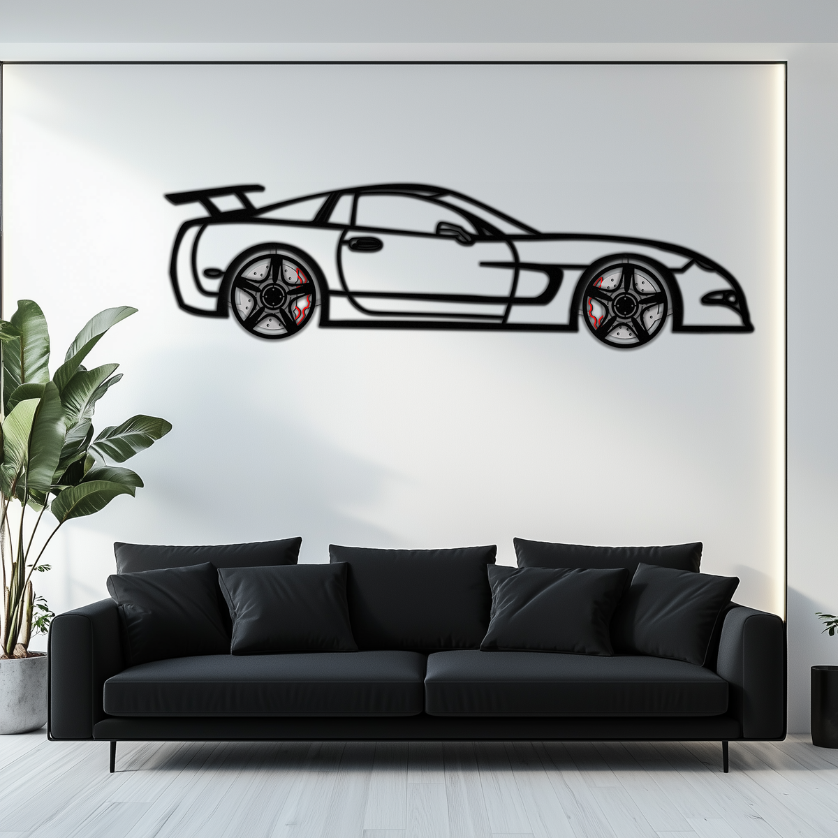 WONDERWALL 'L’Atelier Fun Collection' Chevrolet Corvette C5 Metal Wall Art – Rotating Wheels Sports Car Silhouette Wall Decor Gift-KAFMEKA092
