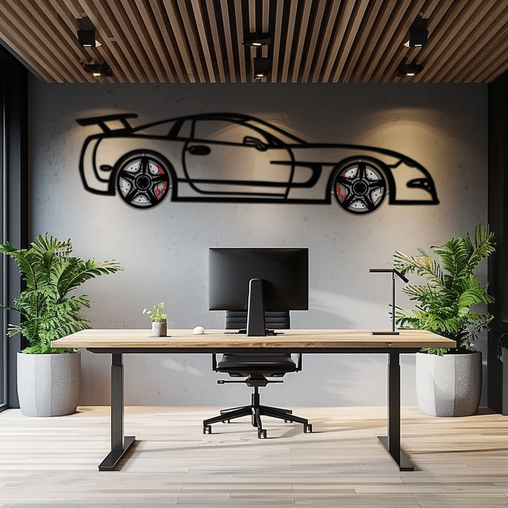 WONDERWALL 'L’Atelier Fun Collection' Chevrolet Corvette C5 Metal Wall Art – Rotating Wheels Sports Car Silhouette Wall Decor Gift-KAFMEKA092