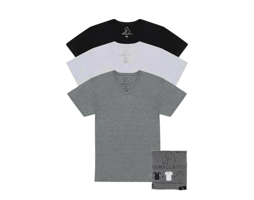 Kuwalla Tee Crew V-Neck Men T‑Shirt 3‑Pack Mix Black/White/Grey