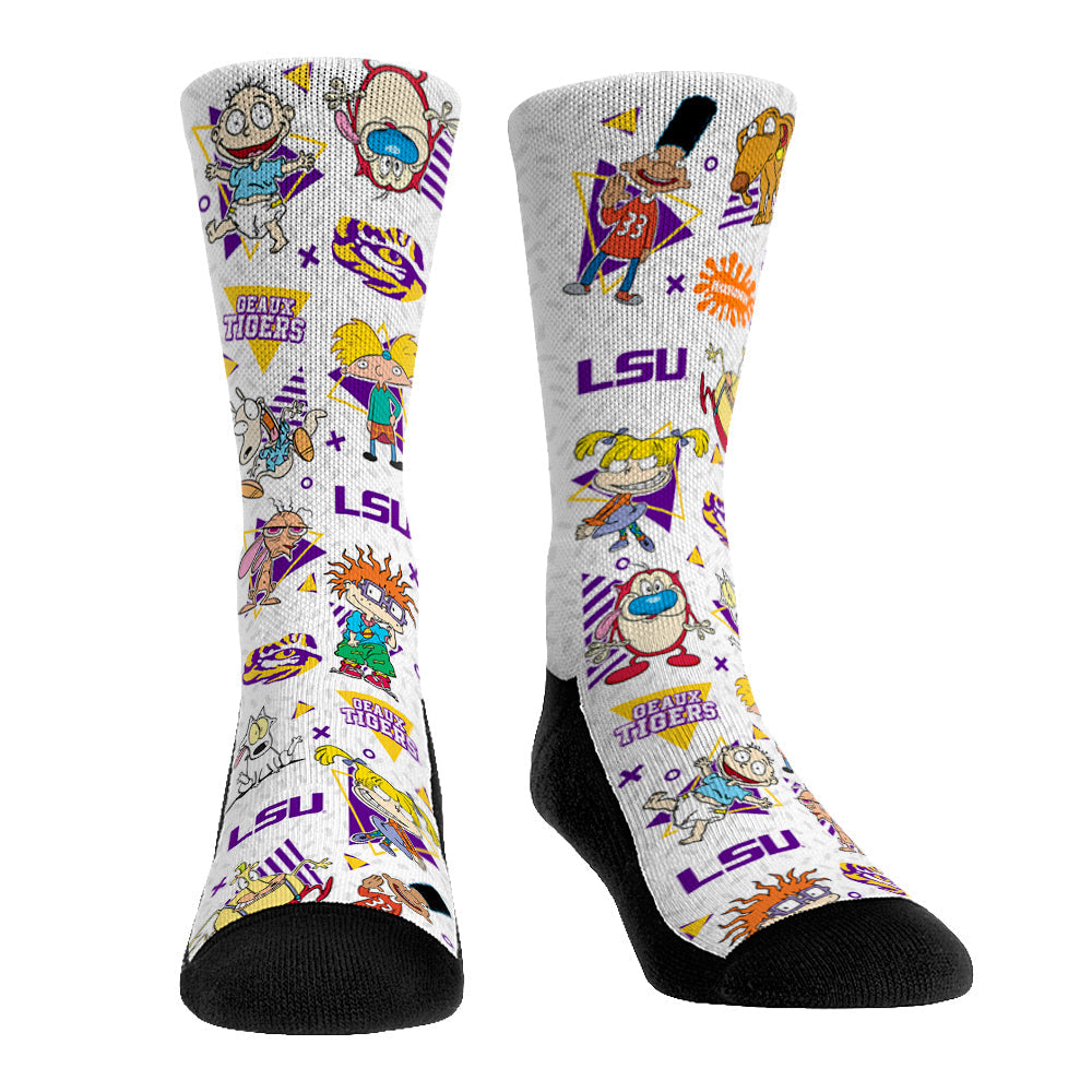 LSU Tigers - 90s Nickelodeon Characters All-Over Crew Socks