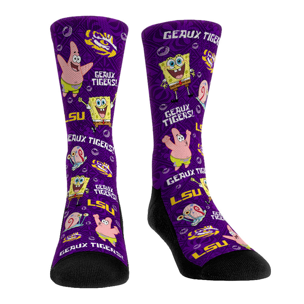 LSU Tigers - SpongeBob SquarePants Characters All-Over Crew Socks