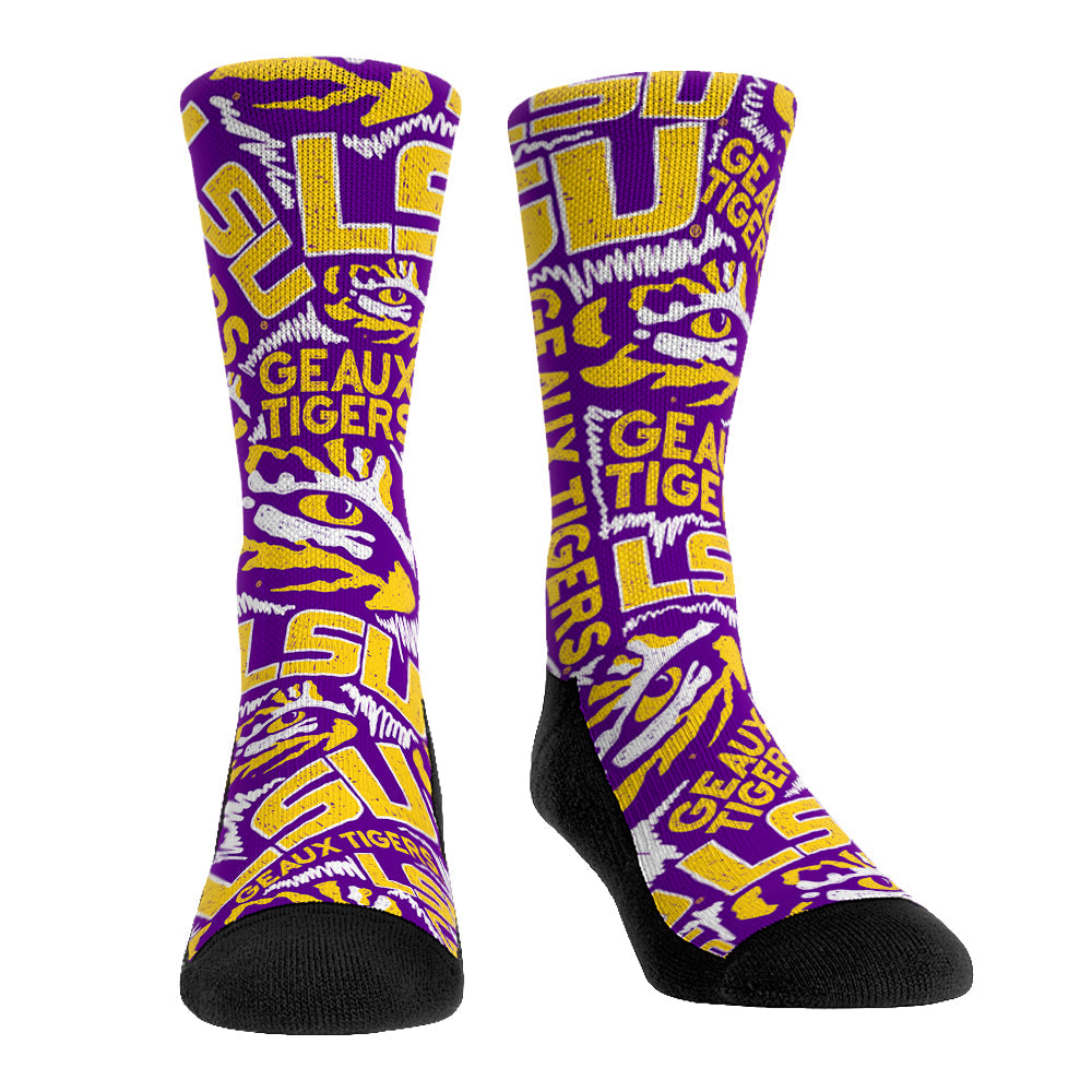 LSU Tigers - Logo Sketch Purple Crew Socks