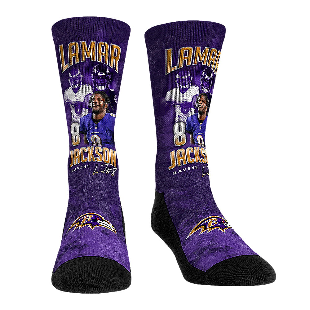 Lamar Jackson - Baltimore Ravens - Retro Photo Crew Socks