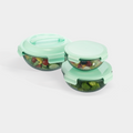 Genicook Three-Piece Glass Mixing Bowl Set with Carry Lid, Diamond Blue