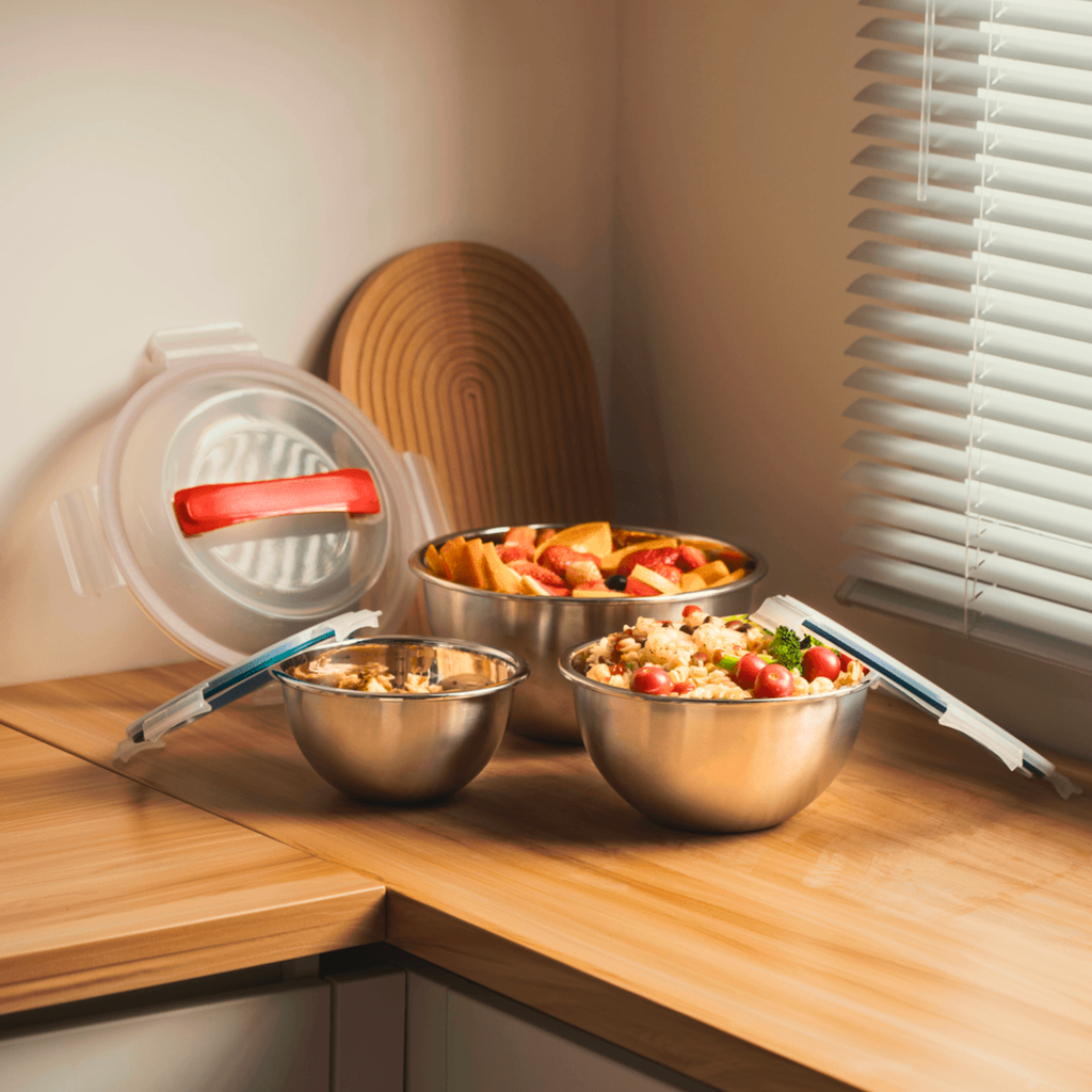Genicook Mix and Carry Three-Bowl Stainless Steel Set