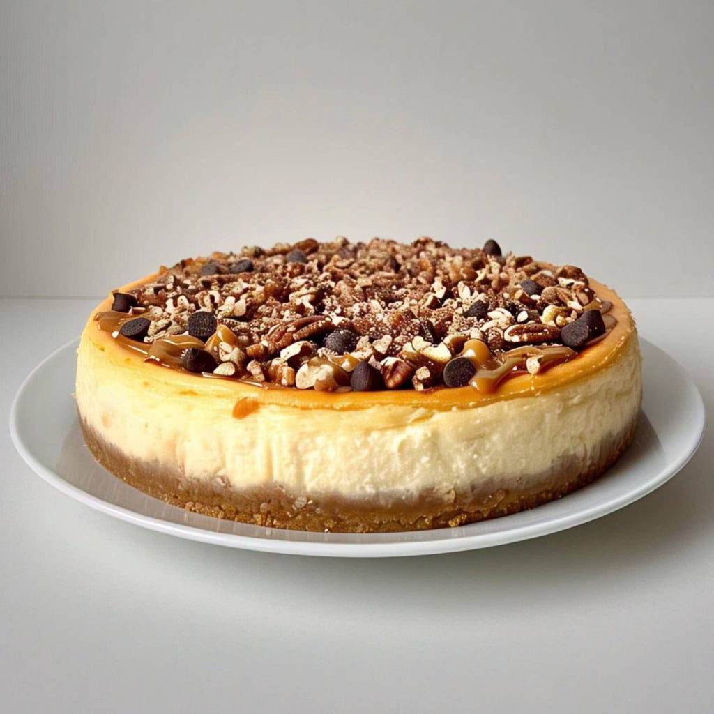 Andy Anand Turtle Cheesecake, 9 - Inch, 2 lb – Caramel, Chocolate Chips & Nuts, California Cream Cheese, No Preservatives, Birthday Gift Box