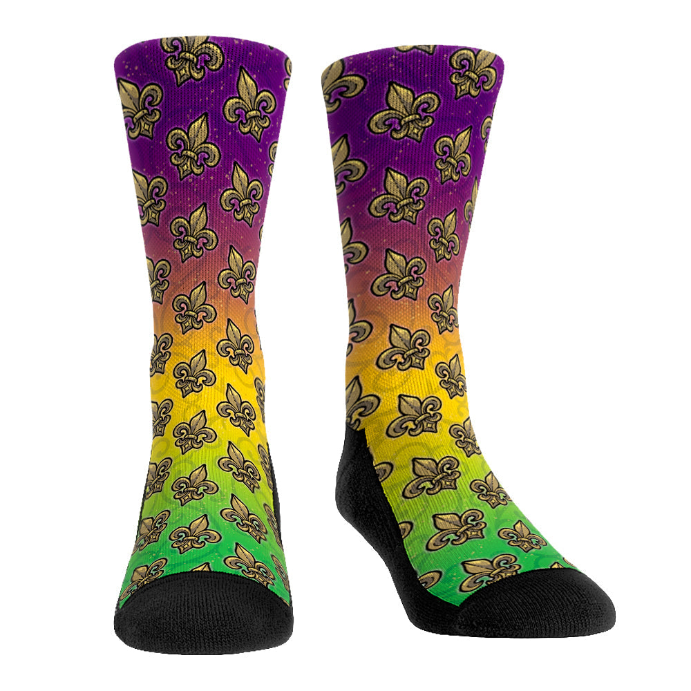 Mardi Gras - Fleur-de-lis Fade Crew Socks
