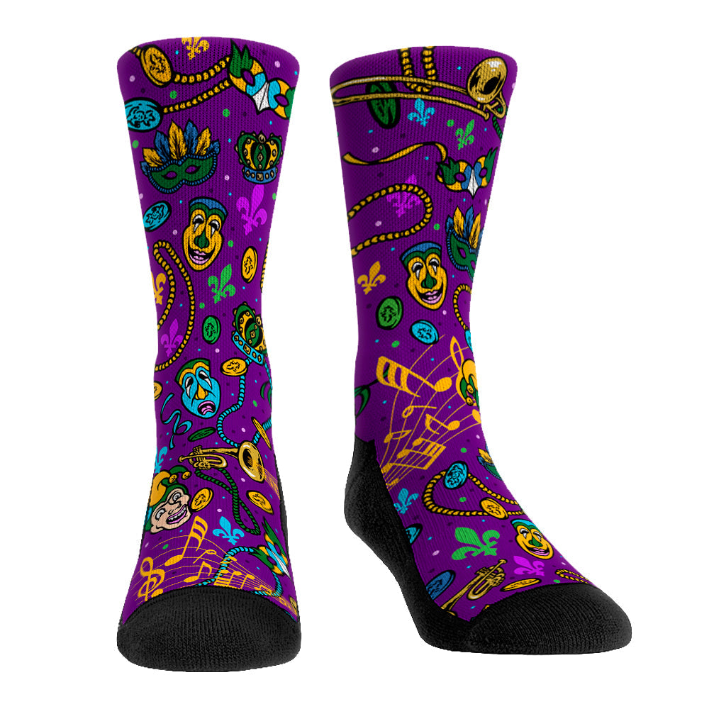 Mardi Gras - Party All-Over Crew Socks
