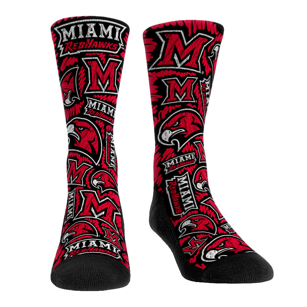 Miami RedHawks - Logo Sketch Crew Socks