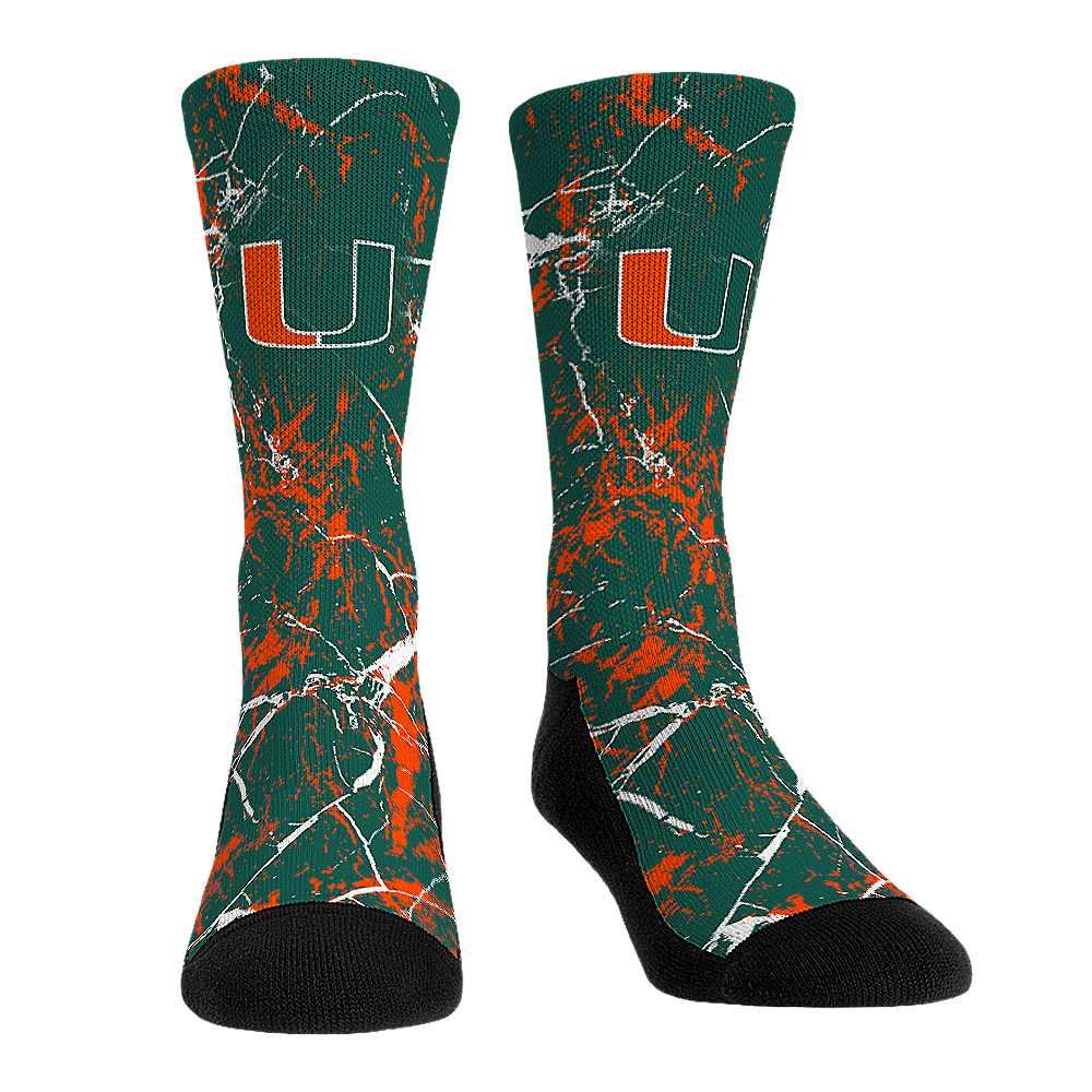Miami Hurricanes - Cracked Marble Crew Socks