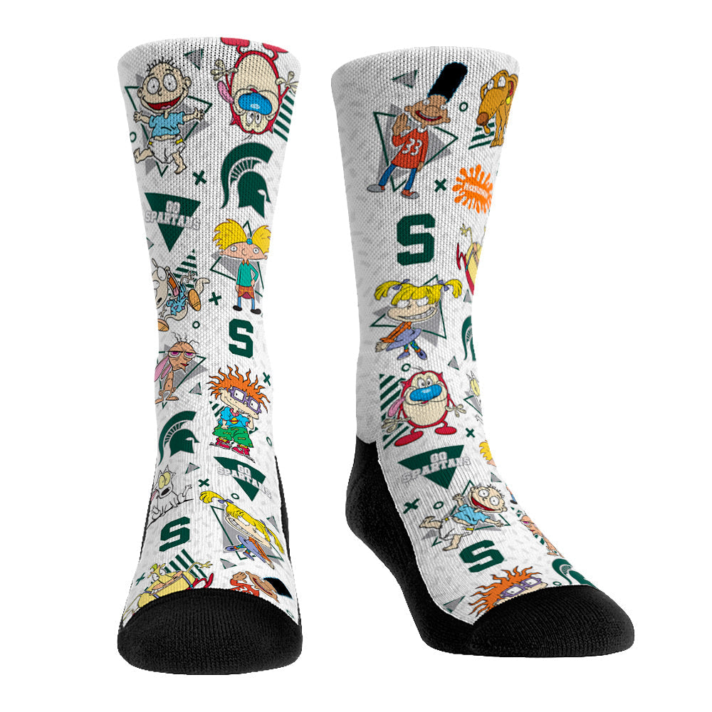 Michigan State Spartans - 90s Nickelodeon Characters All-Over Crew Socks