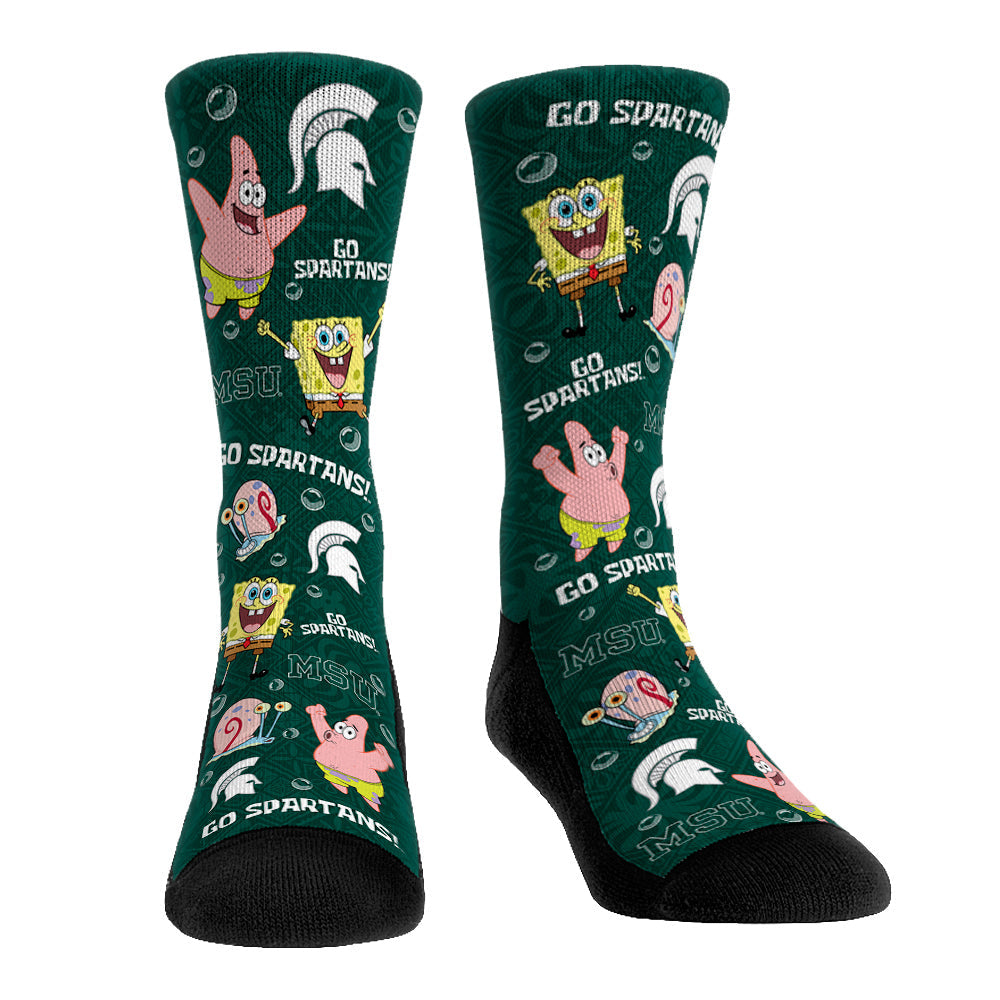 Michigan State Spartans - SpongeBob SquarePants Characters All-Over Crew Socks