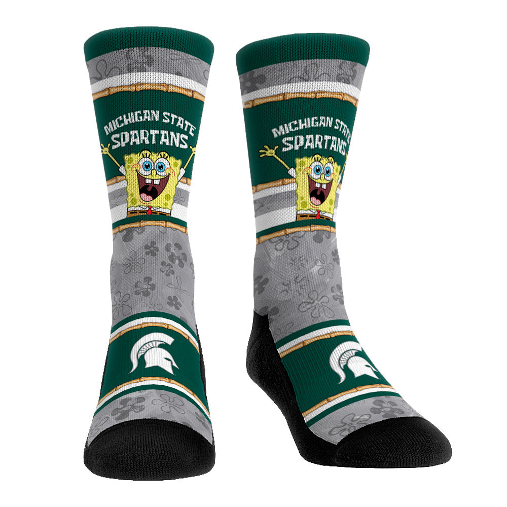 Michigan State Spartans - SpongeBob SquarePants Tiki Stripe Crew Socks