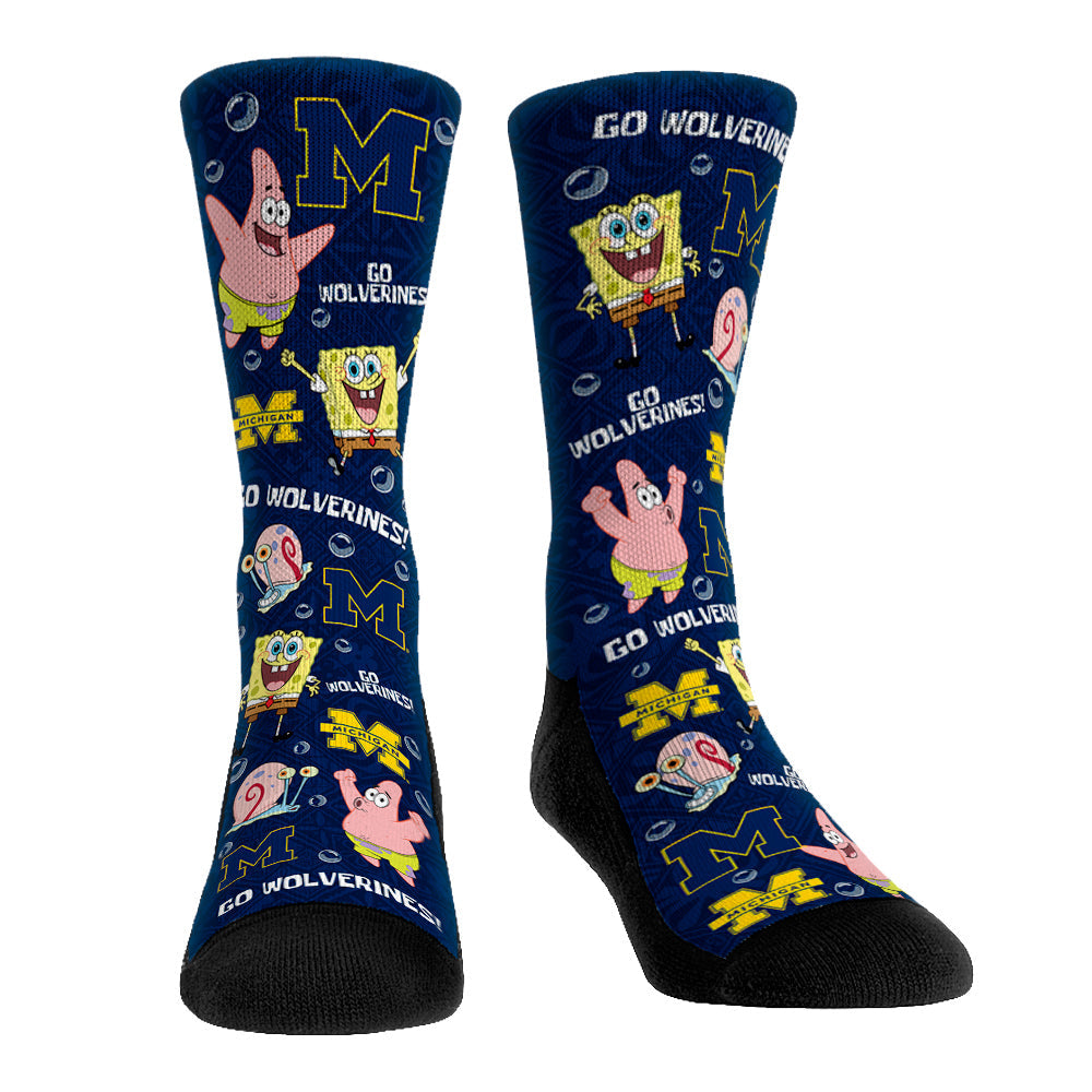 Michigan Wolverines - SpongeBob SquarePants Characters All-Over Crew Socks