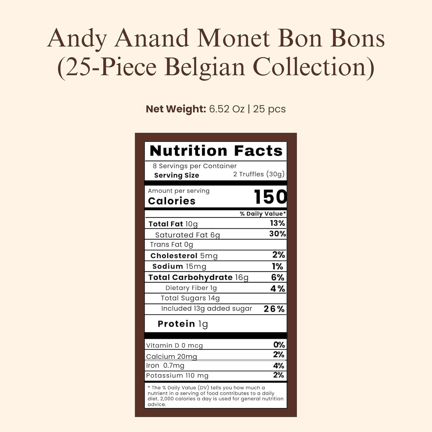Andy Anand Monet Chocolate Bonbons Gift Box, 25 pc, 6.52 oz – Gluten - Free Belgian Truffles & Pralines, Birthday & Holiday Gift Collection