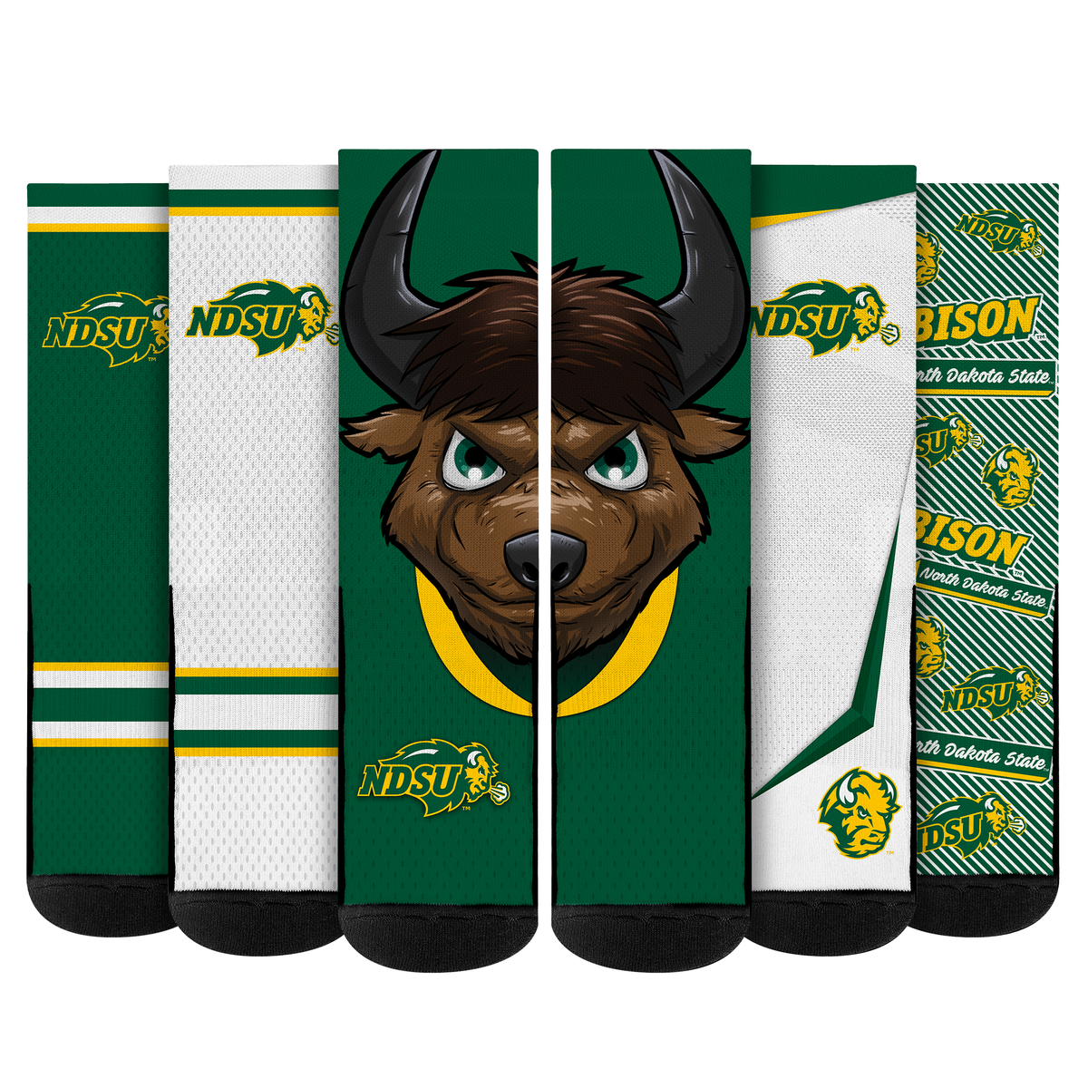 North Dakota State Bison - Super Fan Crew Socks 5-Pack