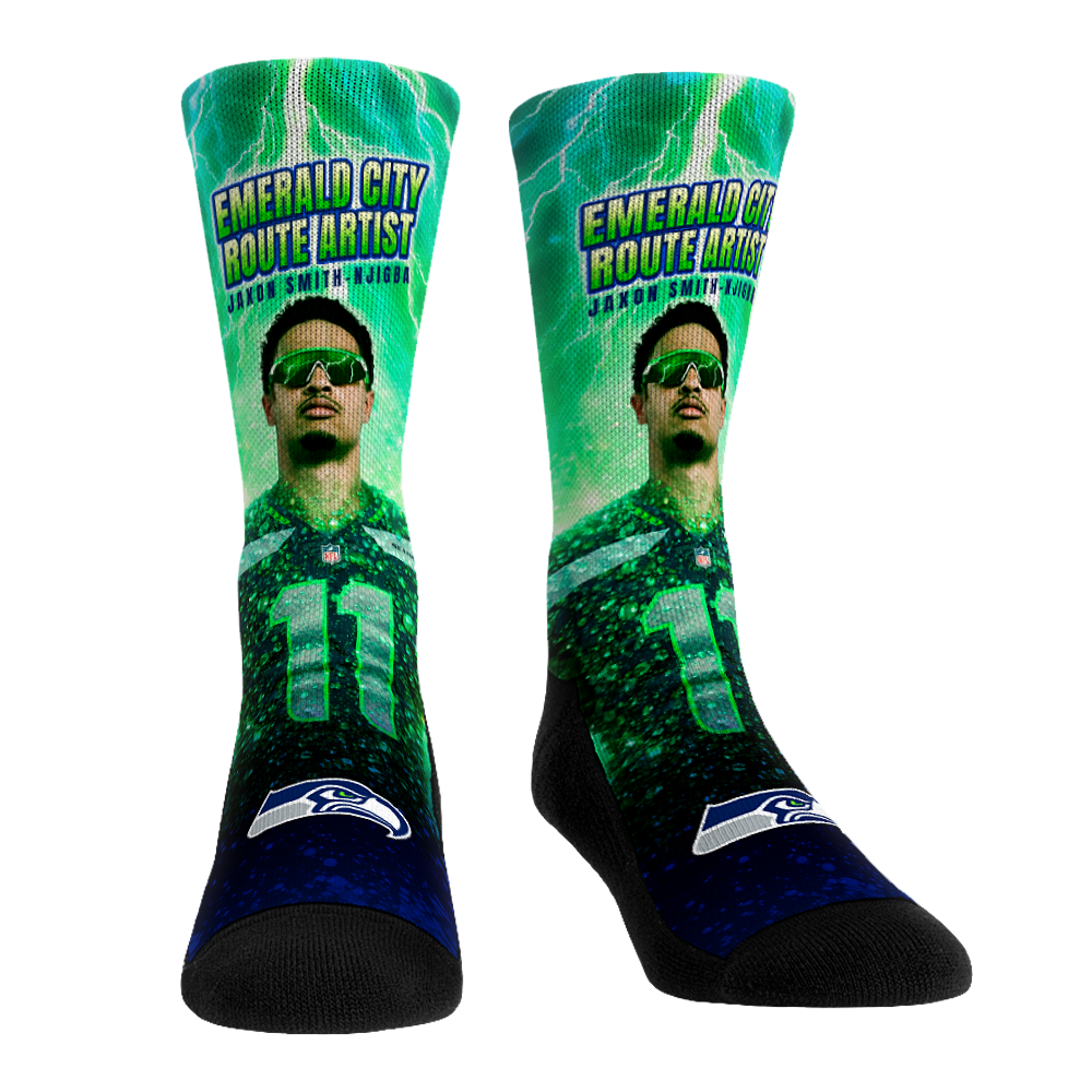 Jaxon Smith-Njigba - Seattle Seahawks - Emerald City Route Artist Crew Socks