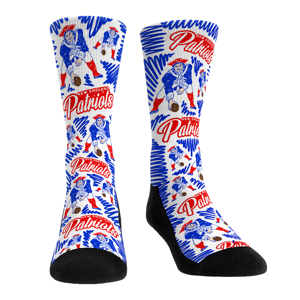 New England Patriots - Throwback Logo Sketch Crew Socks