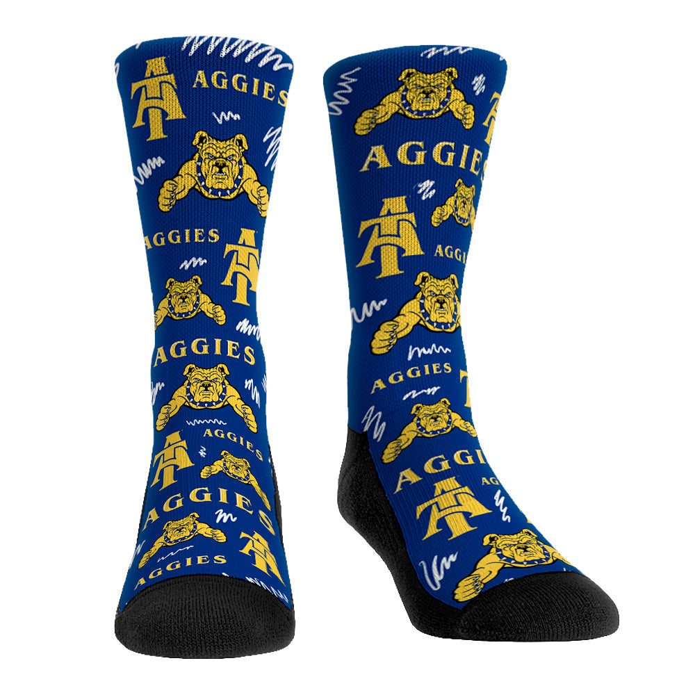 North Carolina A&T State Aggies - Logo Sketch Crew Socks